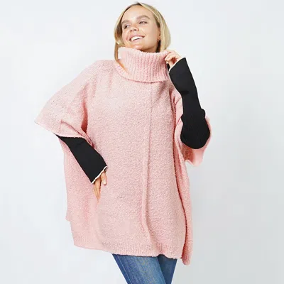 Truedames Slub Knit Turtle Neck Pullover In Pink