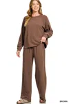 Truedames Slub Long Sleeve Top And Pants Lounge Set In Brown