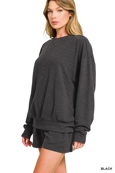 Truedames Slub Long Sleeve Top And Shorts Set In Black
