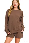Truedames Slub Long Sleeve Top And Shorts Set In Brown