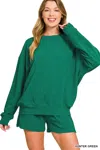 Truedames Slub Long Sleeve Top And Shorts Set In Green