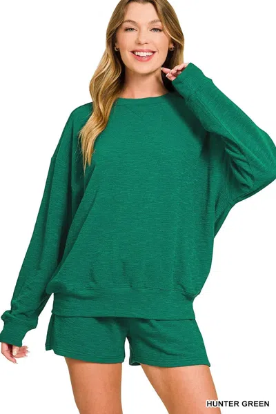 Truedames Slub Long Sleeve Top And Shorts Set In Green