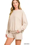 Truedames Slub Long Sleeve Top And Shorts Set In Neutral