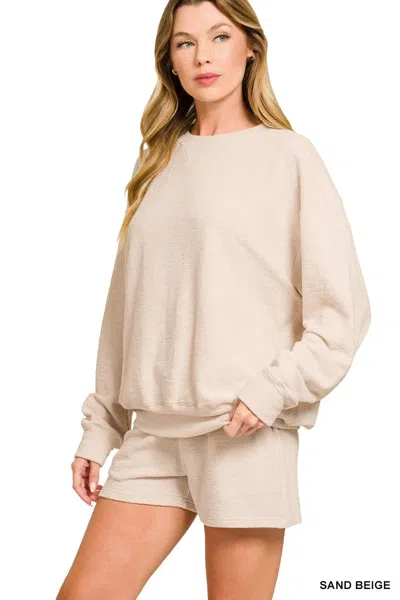Truedames Slub Long Sleeve Top And Shorts Set In Neutral