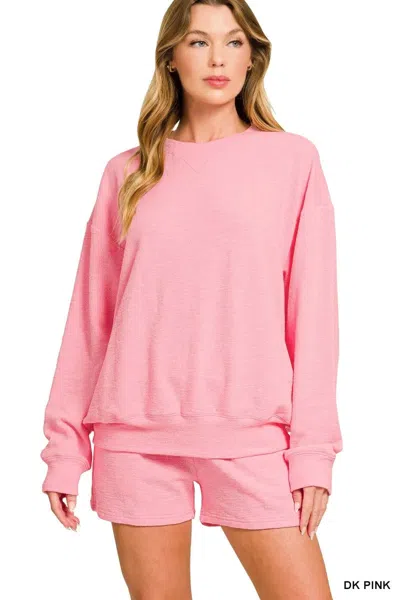 Truedames Slub Long Sleeve Top And Shorts Set In Pink