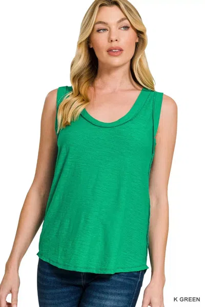Truedames Slub Raw Edge Detail Tank Top In Green