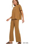 Truedames Slub Short Sleeve T-shirt And Pants Set In Brown