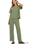 Truedames Slub Short Sleeve T-shirt And Pants Set In Green