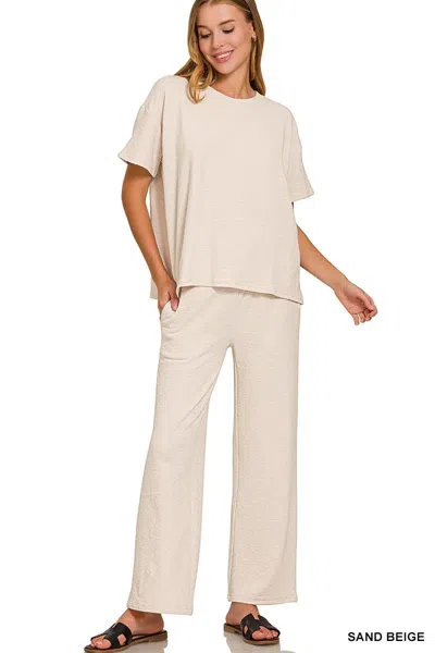 Truedames Slub Short Sleeve T-shirt And Pants Set In Neutral