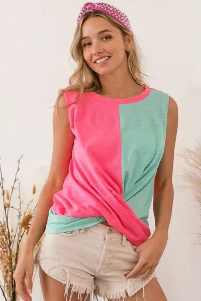 Truedames Slub Terry Color Block Twisted Top In Multi
