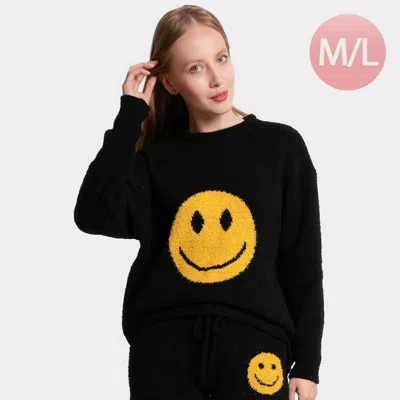 Truedames Smile Accented Crewneck Sweater Top In Black