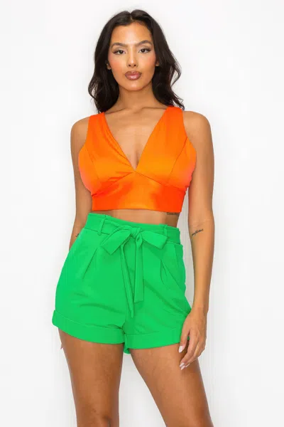 Truedames Smock V-neck Satin Bra Top In Orange