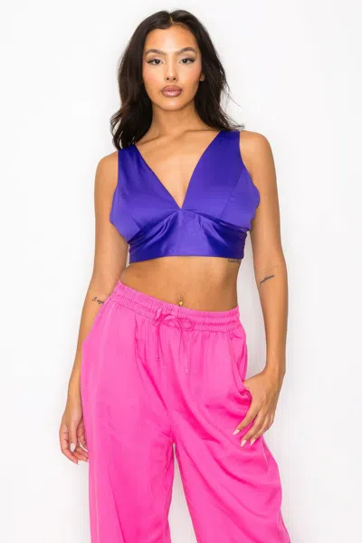 Truedames Smock V-neck Satin Bra Top In Purple