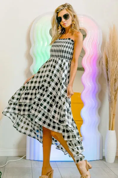 Truedames Smocked Body Off Shoulder Check Dress In Multi