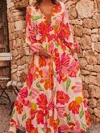Truedames Smocked Floral Long Sleeve Maxi Dress In Multi
