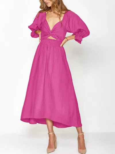 Truedames Smocked Puff Sleeves Midi Dress In Pink