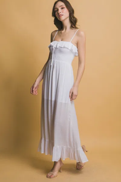 Truedames Smocked Ruffle Maxi Dress In White