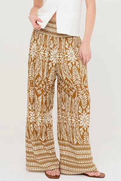 Truedames Smocked Waist Floral Pants In White