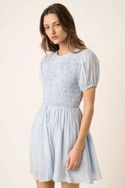 Truedames Smocking Detail Puff Sleeve Mini Dress In Blue