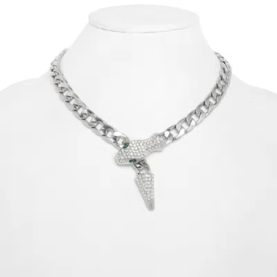 Truedames Snake Curb Chain Necklace Rhinestone Crystal Eyes In Gray