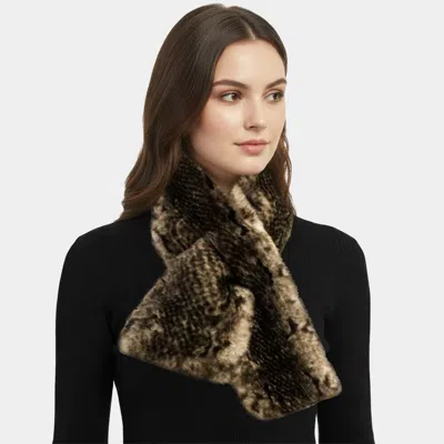 Truedames Snake Skin Patterned Faux Fur Pull Through Scarf In Black