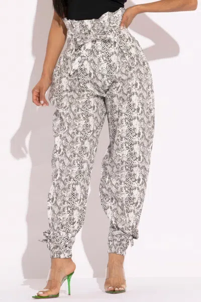 Truedames Snake Skin Printed Paper Bag Style Cargo Pants In Gray
