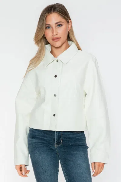Truedames Snap Down Long Sleeve Pu Leather Jacket In Neutral