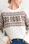 Truedames Snowflake Glam Pullover Sweater Top In White