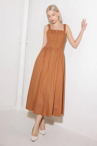 Truedames Soak In The Sunset Woven Midi Dress In Brown