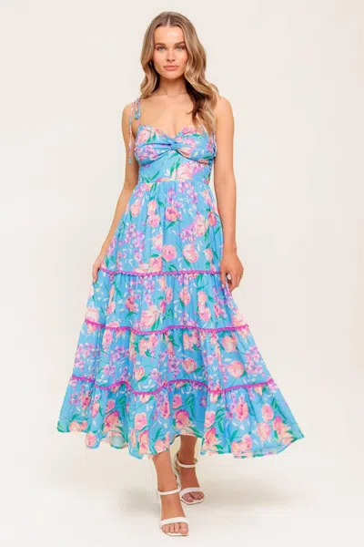 Truedames Soft Bloom Blue Woven Midi Dress In Multi