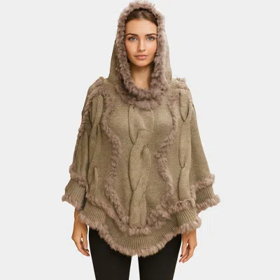 Truedames Soft Faux Fur Knitted Poncho In Brown