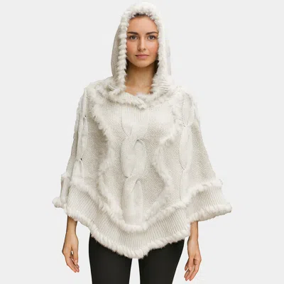 Truedames Soft Faux Fur Knitted Poncho In White