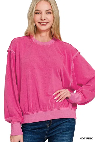 Truedames Soft Fleece Pigment Dye Round Neck Pullover In Pink
