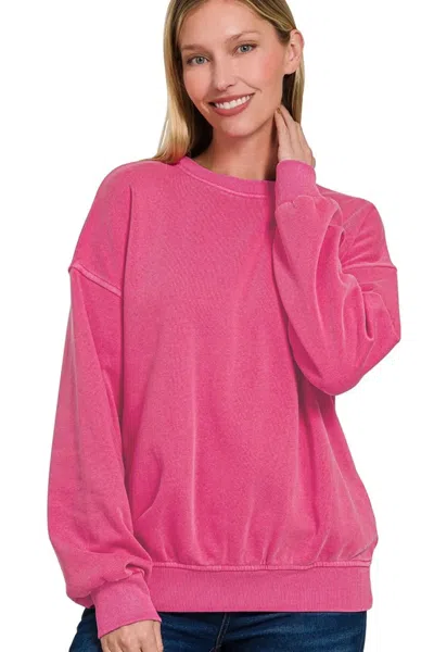 Truedames Soft Fleece Pigment Dye Round-neck Sweatshirts In Pink