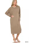 Truedames Soft Fleece Pigment Dye Sweatshirts Dress In Brown