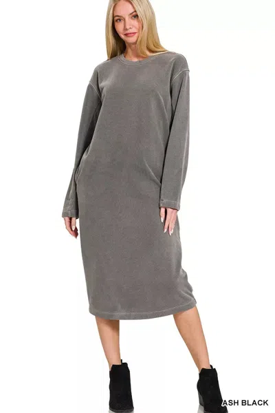 Truedames Soft Fleece Pigment Dye Sweatshirts Dress In Gray