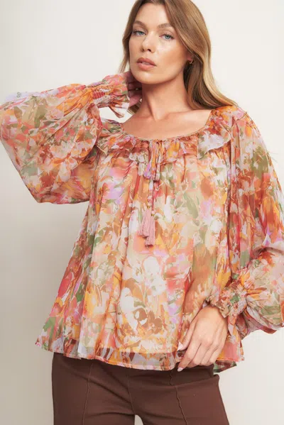 Truedames Soft Floral Rust Woven Top In Multi