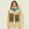 Truedames Soft Fuzzy Oversized Striped Fringe Scarf In Green