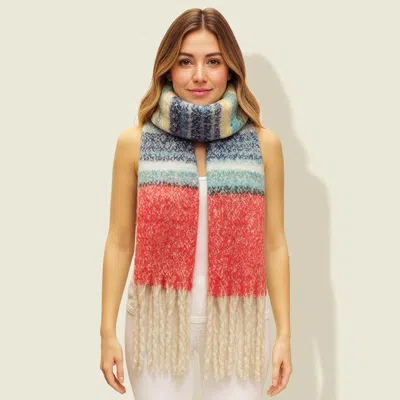 Truedames Soft Fuzzy Oversized Striped Fringe Scarf In Multi