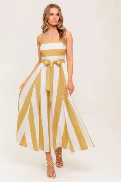 Truedames Soft Horizon Taupe Woven Midi Dress In Multi