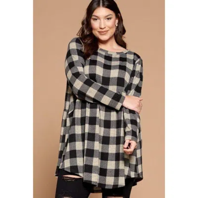 Truedames Soft Knit Buffalo Plaid Tunic Top In Black