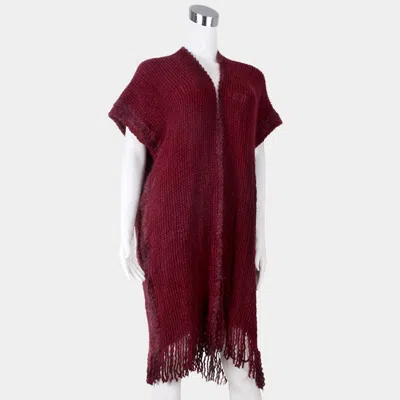 Truedames Soft Knit Tassel Fringe Half Sleeve Poncho In Red