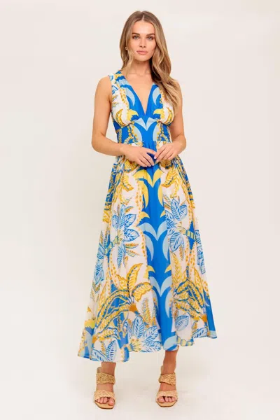 Truedames Soft Meadow Blue Woven Midi Dress In Multi