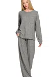 Truedames Soft Melange Hacci Long Slv Tee & Pants Set In Gray