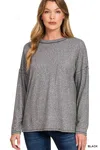 Truedames Soft Melange Hacci Round-neck Long Sleeve T-shirt In Black