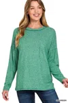 Truedames Soft Melange Hacci Round-neck Long Sleeve T-shirt In Green