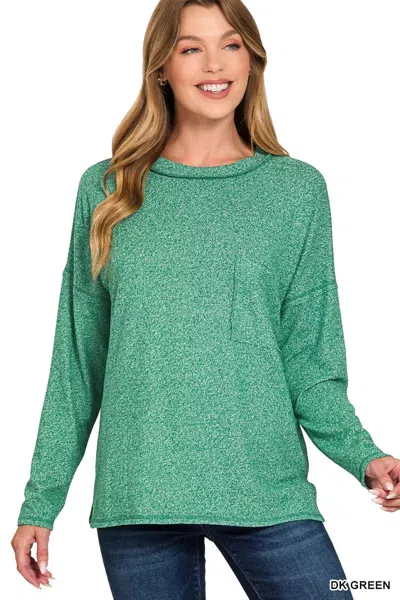 Truedames Soft Melange Hacci Round-neck Long Sleeve T-shirt In Green