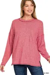 Truedames Soft Melange Hacci Round-neck Long Sleeve T-shirt In Pink