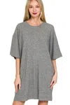 Truedames Soft Melange Hacci T-shirts Dress In Gray