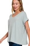 Truedames Soft Melange Hacci V-neck Tee In Gray